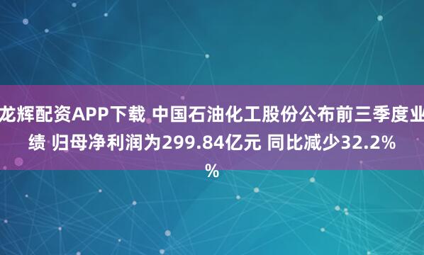 龙辉配资APP下载 中国石油化工股份公布前三季度业绩 归母净利润为299.84亿元 同比减少32.2%